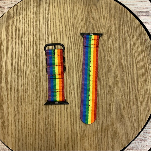 Set of 2 Rainbow Nylon  Watch Bands for Apple Smart Watch size 42mm-44mm - Picture 4 of 9